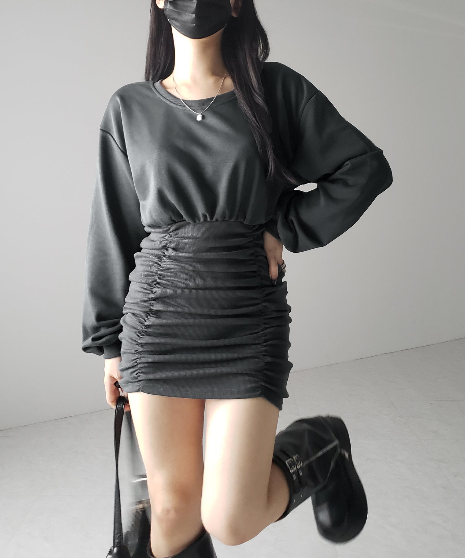 裏毛シャーリングスウェットミニワンピース / urake shirring sweat mini one piece