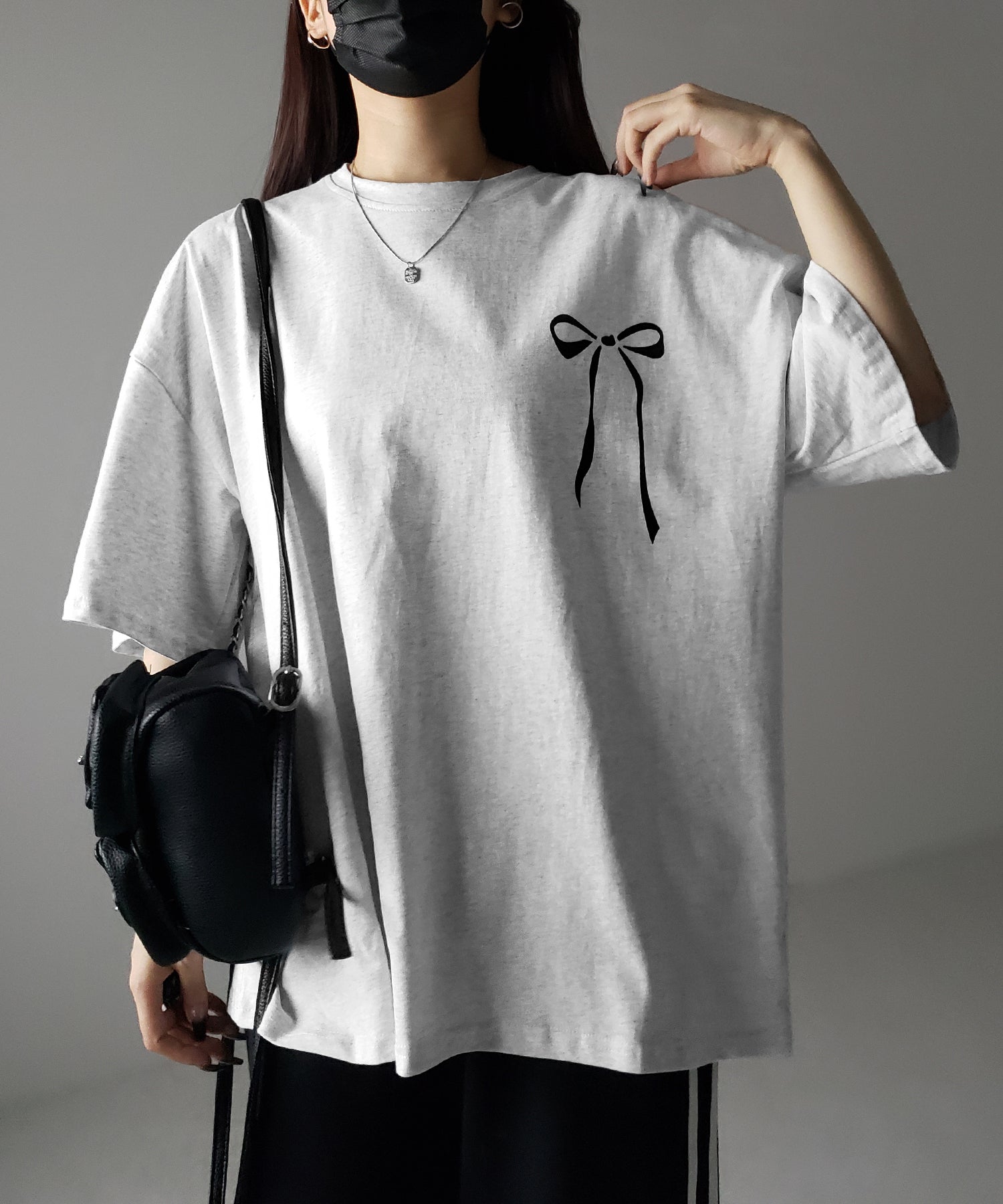 【 3color 】半袖リボンプリントバレエコアビッグTシャツ / short sleeve ribbon print ballet core big Tee