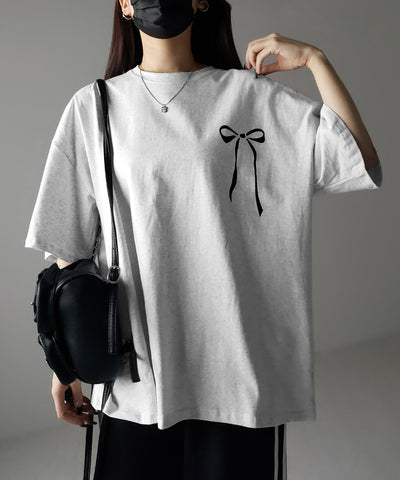 半袖リボンプリントバレエコアビッグTシャツ / short sleeve ribbon print ballet core big Tee