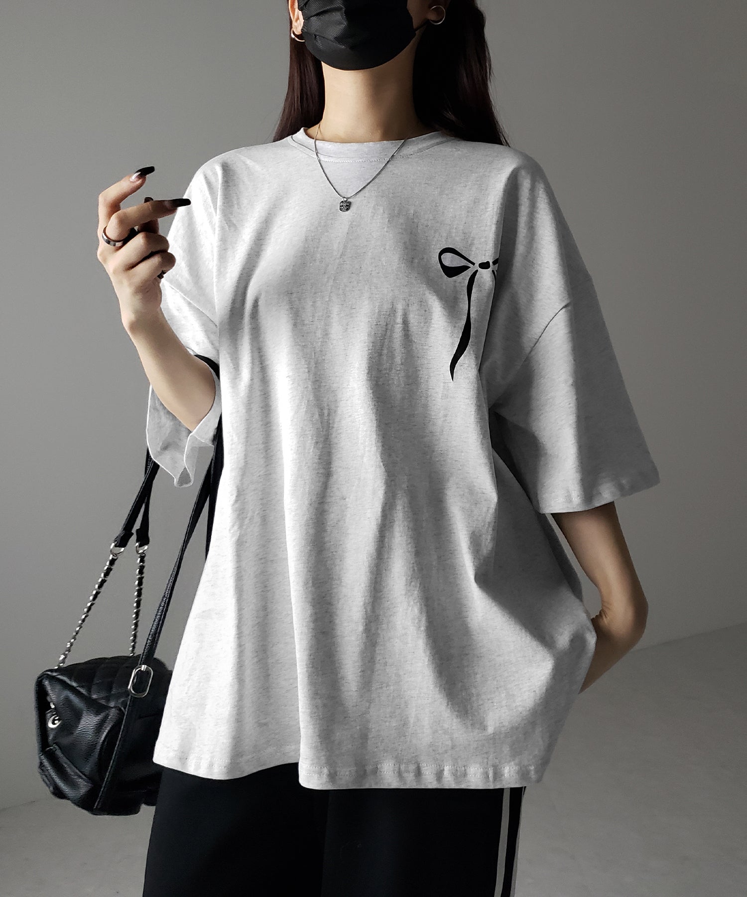 【 3color 】半袖リボンプリントバレエコアビッグTシャツ / short sleeve ribbon print ballet core big Tee