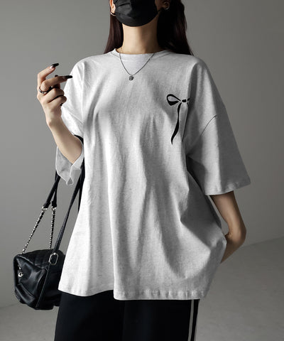 半袖リボンプリントバレエコアビッグTシャツ / short sleeve ribbon print ballet core big Tee