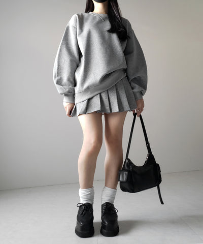 【 セットアップ 】オーバースウェットトップス + プリーツミニスカート SET / oversweat tops + pleated mini skirt SET