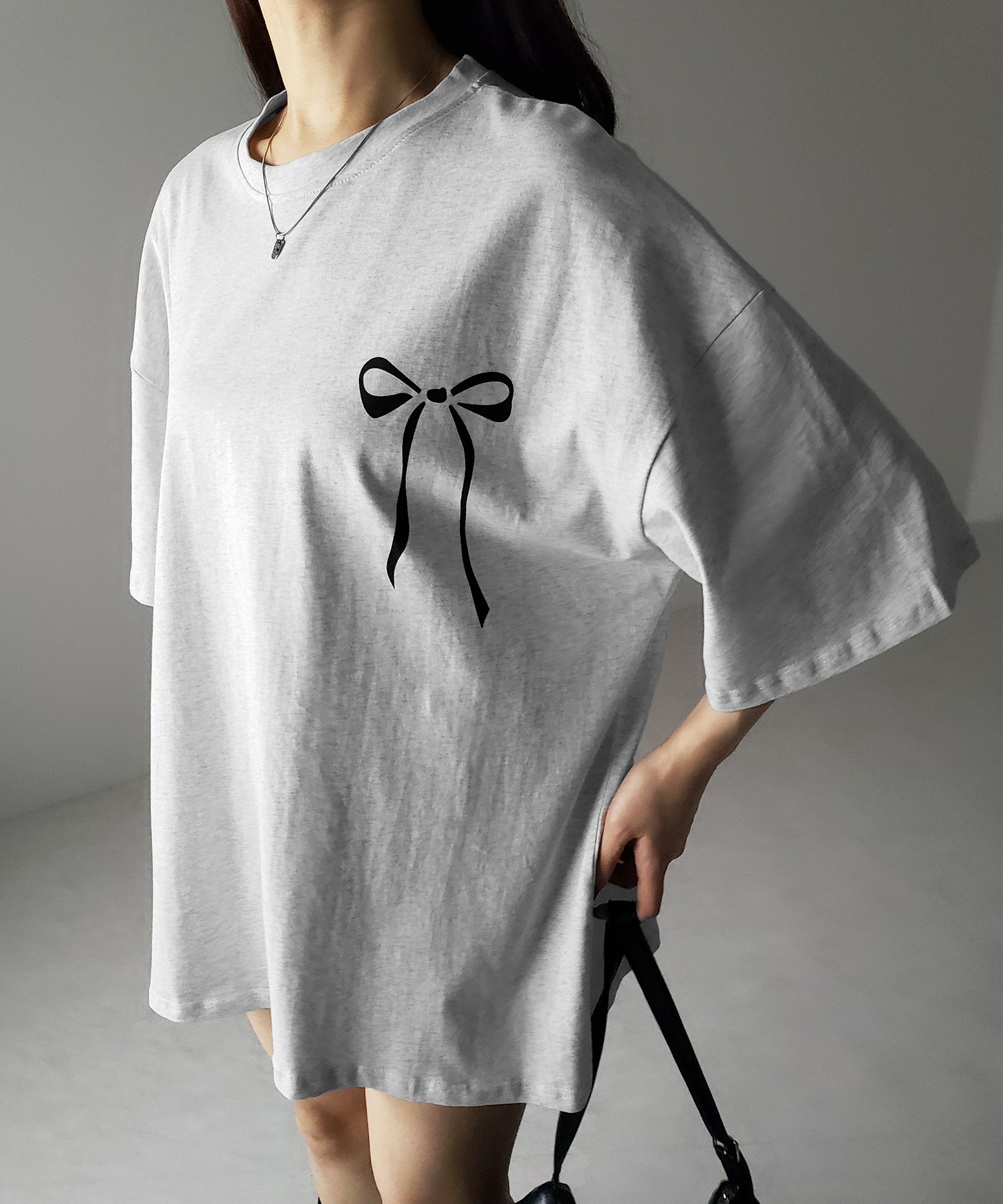 【 3color 】半袖リボンプリントバレエコアビッグTシャツ / short sleeve ribbon print ballet core big Tee