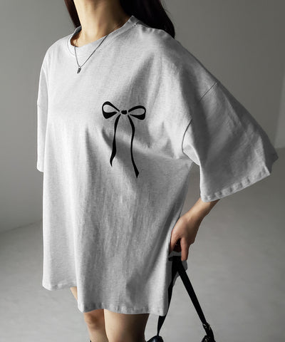半袖リボンプリントバレエコアビッグTシャツ / short sleeve ribbon print ballet core big Tee