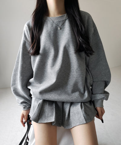 【 セットアップ 】オーバースウェットトップス + プリーツミニスカート SET / oversweat tops + pleated mini skirt SET