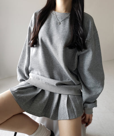 【 セットアップ 】オーバースウェットトップス + プリーツミニスカート SET / oversweat tops + pleated mini skirt SET