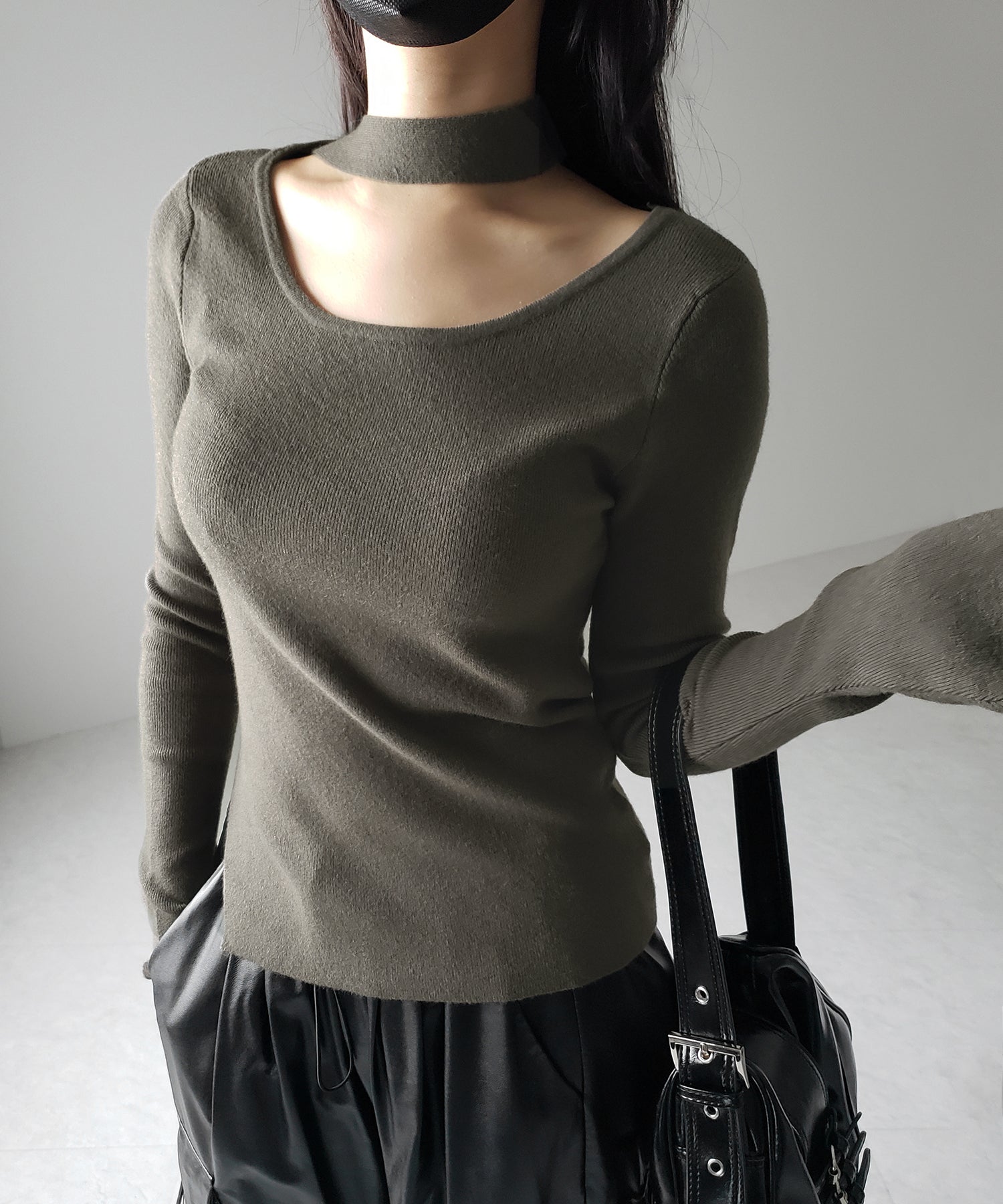 【 2color 】チョーカーリブニットトップス /choker lib knit tops