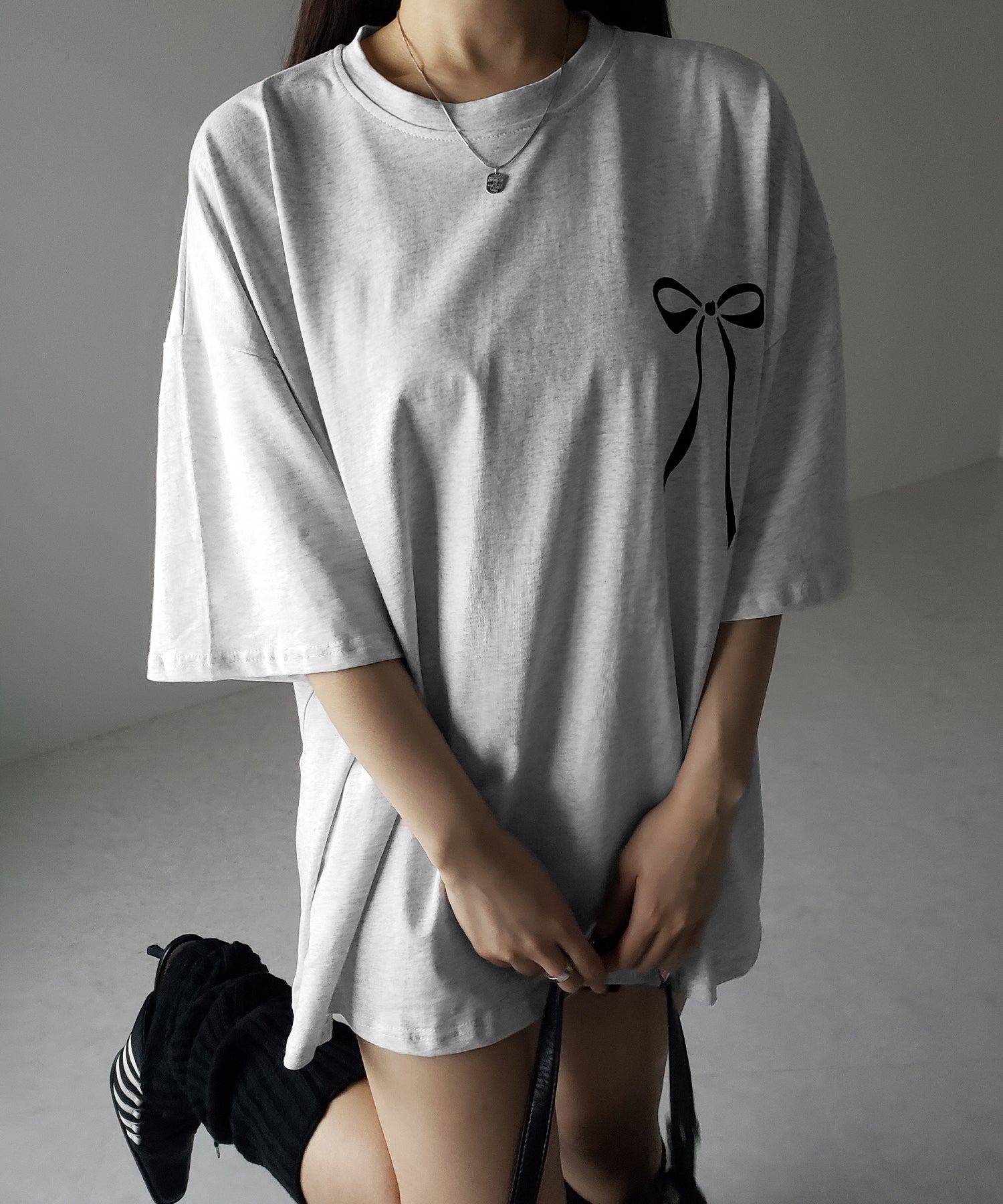 【 3color 】半袖リボンプリントバレエコアビッグTシャツ / short sleeve ribbon print ballet core big Tee