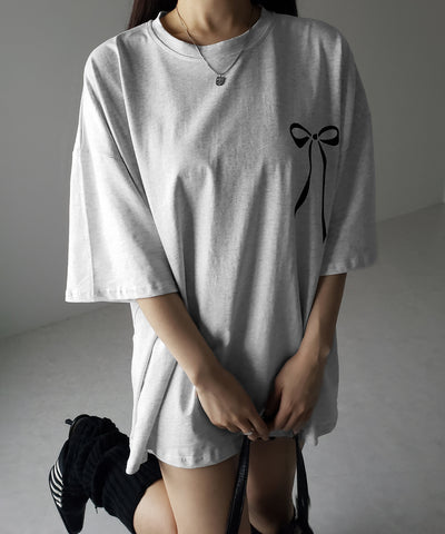半袖リボンプリントバレエコアビッグTシャツ / short sleeve ribbon print ballet core big Tee