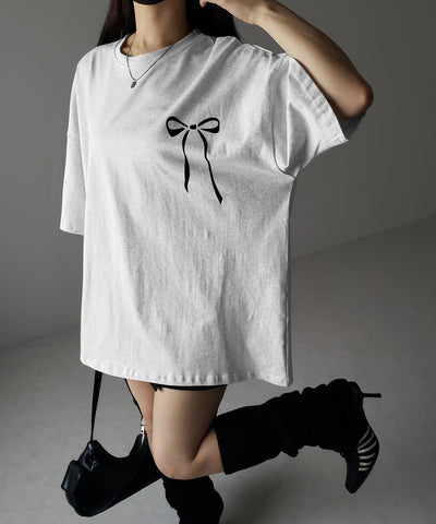 半袖リボンプリントバレエコアビッグTシャツ / short sleeve ribbon print ballet core big Tee