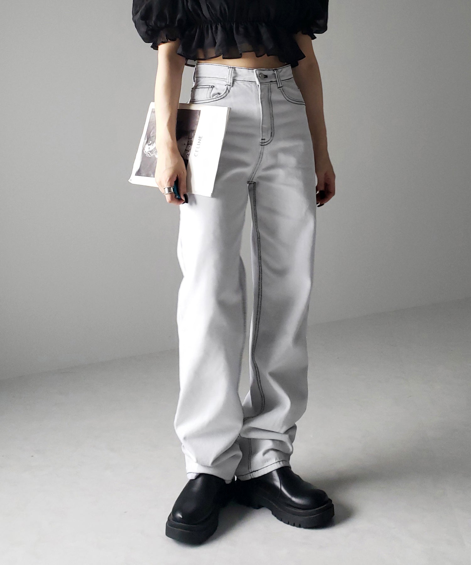 【 2color / 3size 】ハイウエストウォッシングロングデニムパンツ