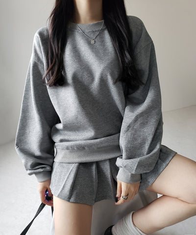 【 セットアップ 】オーバースウェットトップス + プリーツミニスカート SET / oversweat tops + pleated mini skirt SET