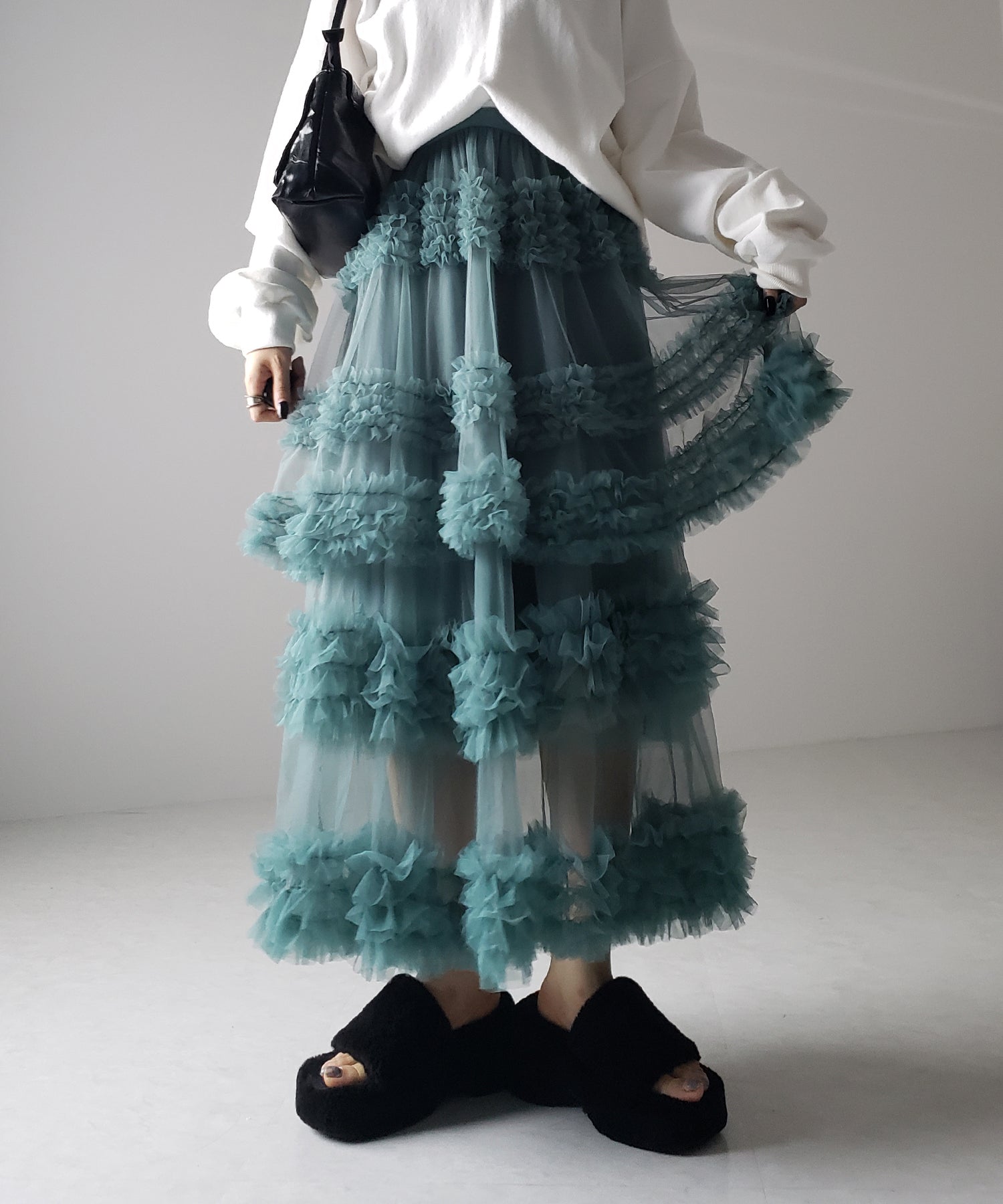 シアーフリルレイヤードボリュームチュールスカート
