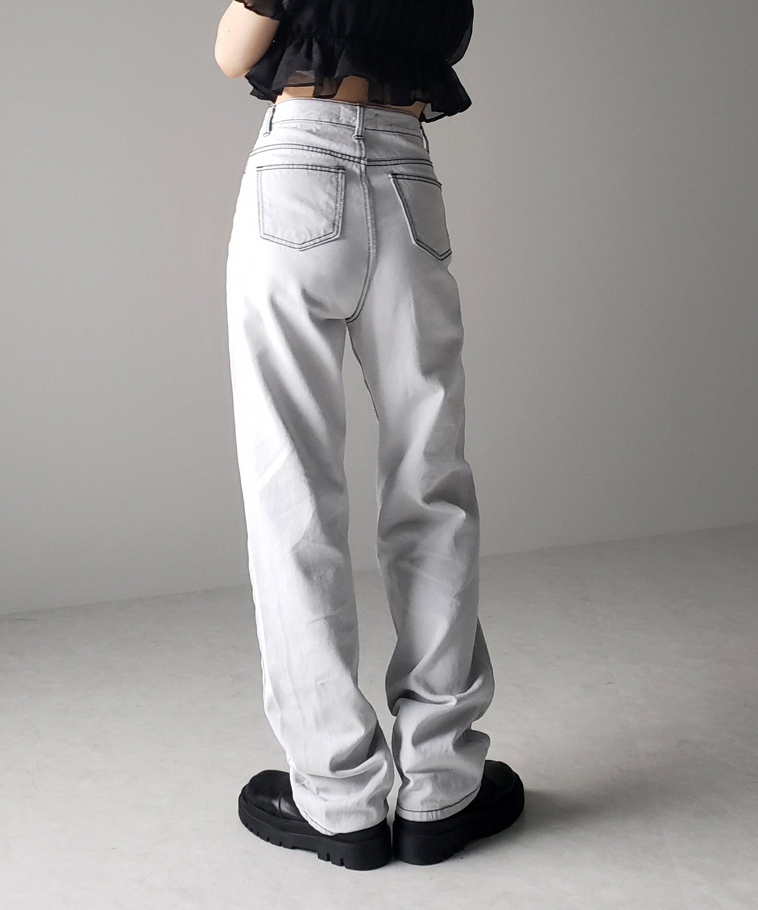 【 2color / 3size 】ハイウエストウォッシングロングデニムパンツ