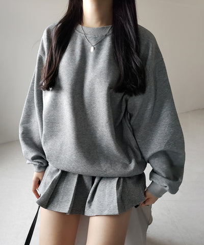 【 セットアップ 】オーバースウェットトップス + プリーツミニスカート SET / oversweat tops + pleated mini skirt SET