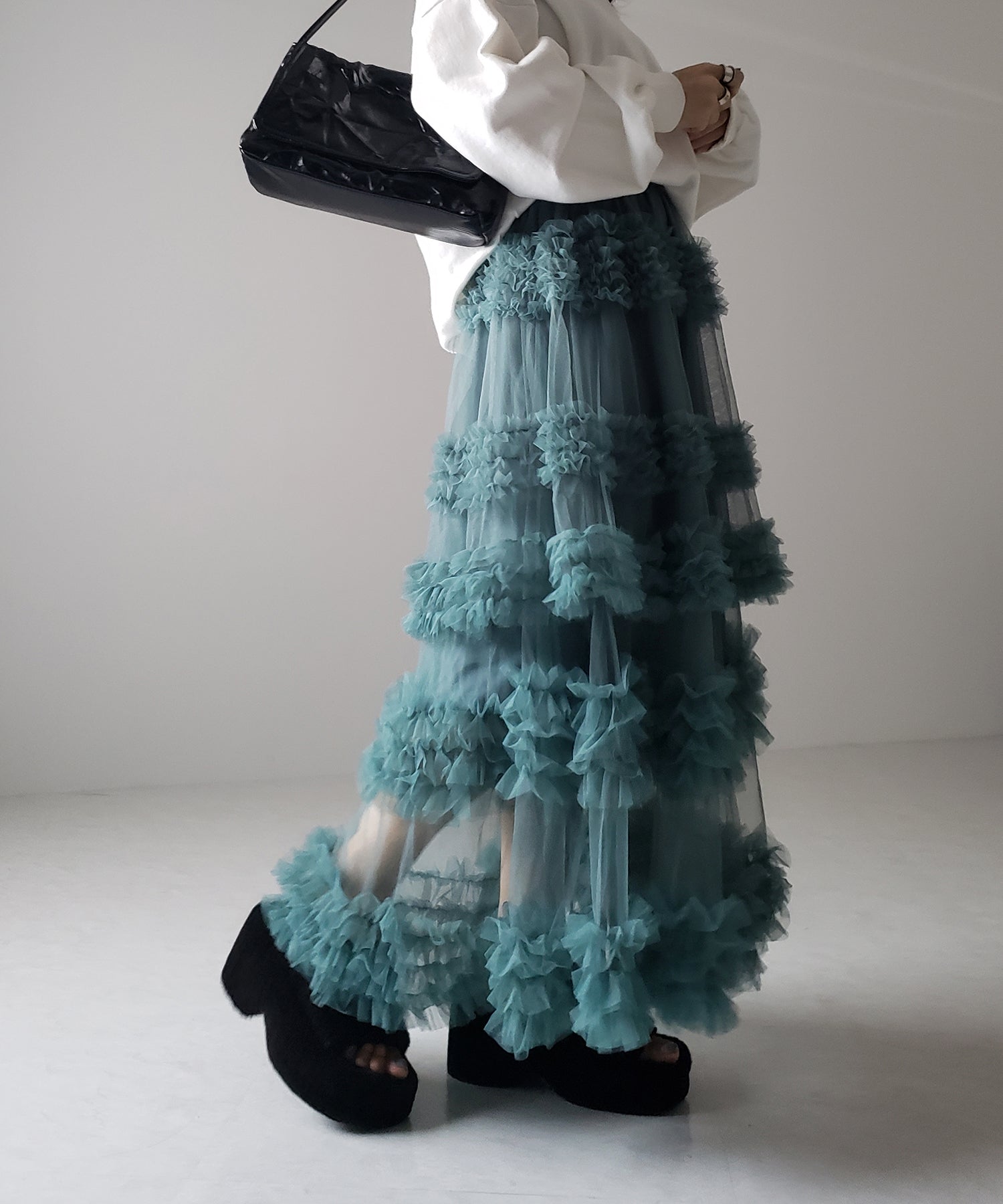 シアーフリルレイヤードボリュームチュールスカート