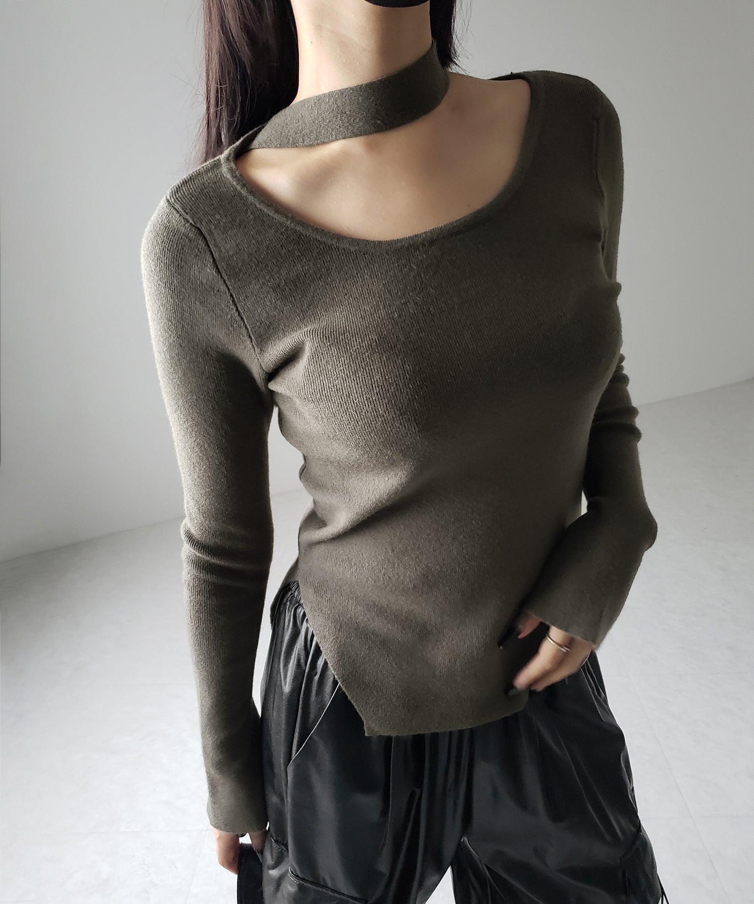 【 2color 】チョーカーリブニットトップス /choker lib knit tops