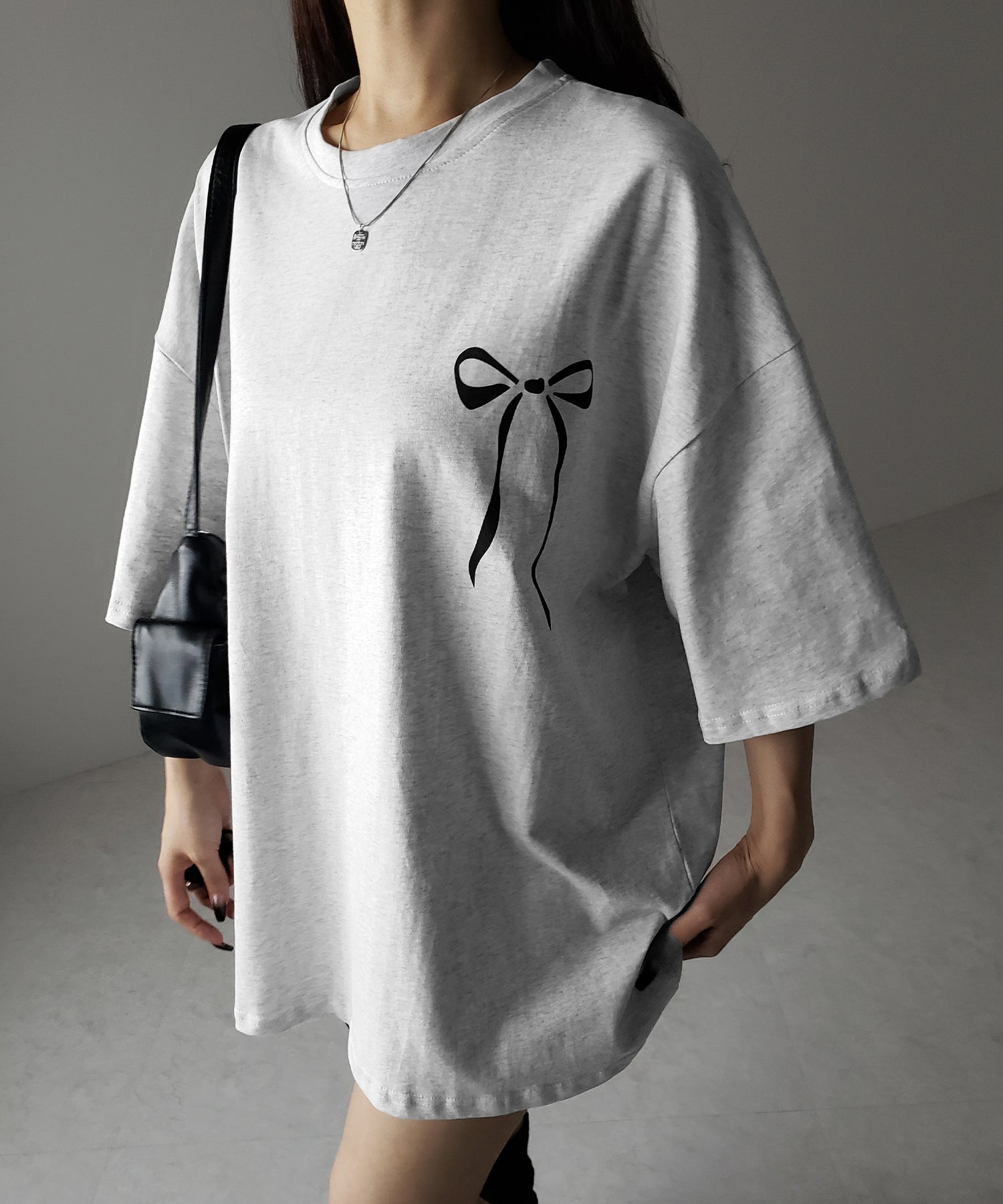 【 3color 】半袖リボンプリントバレエコアビッグTシャツ / short sleeve ribbon print ballet core big Tee