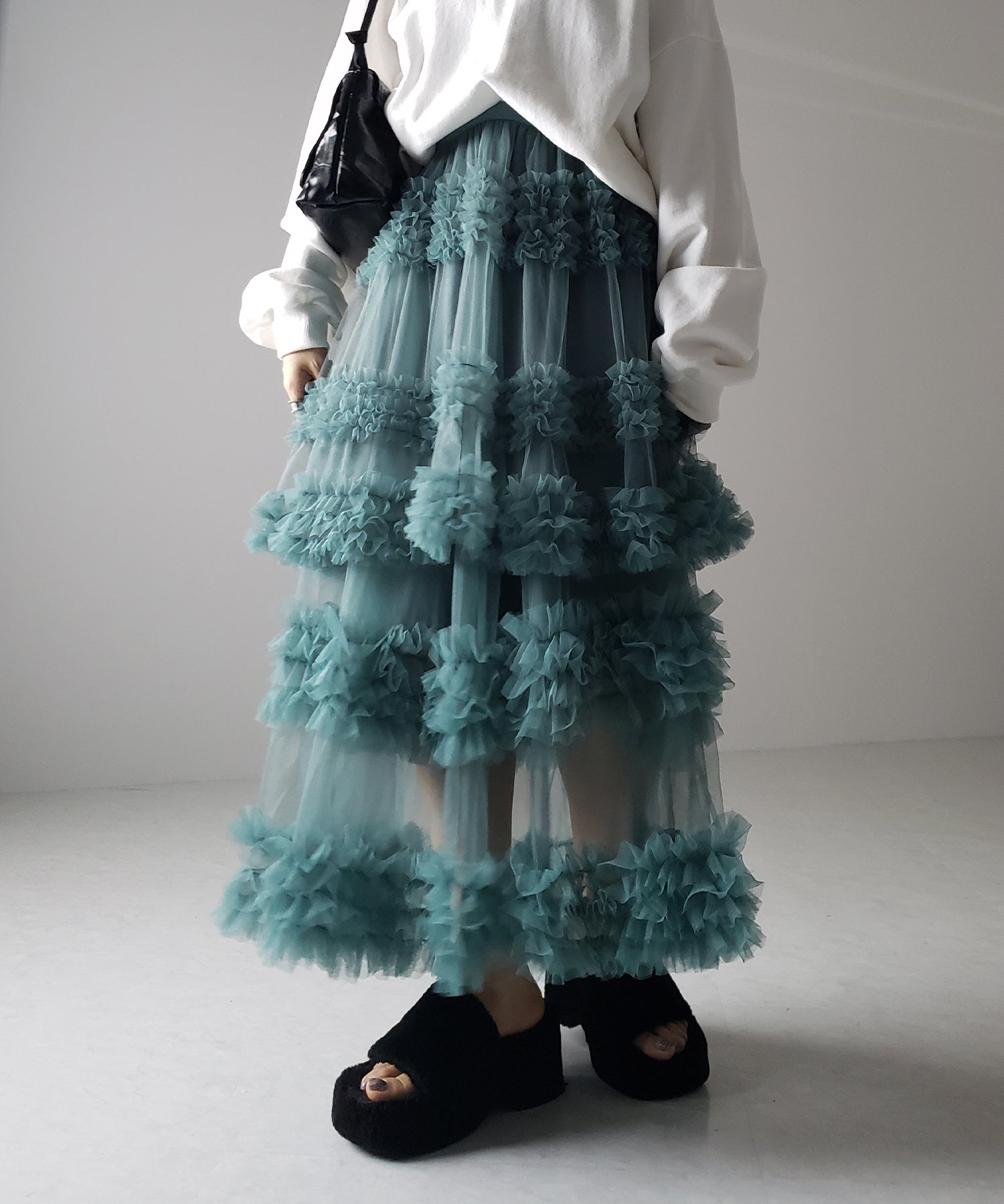シアーフリルレイヤードボリュームチュールスカート