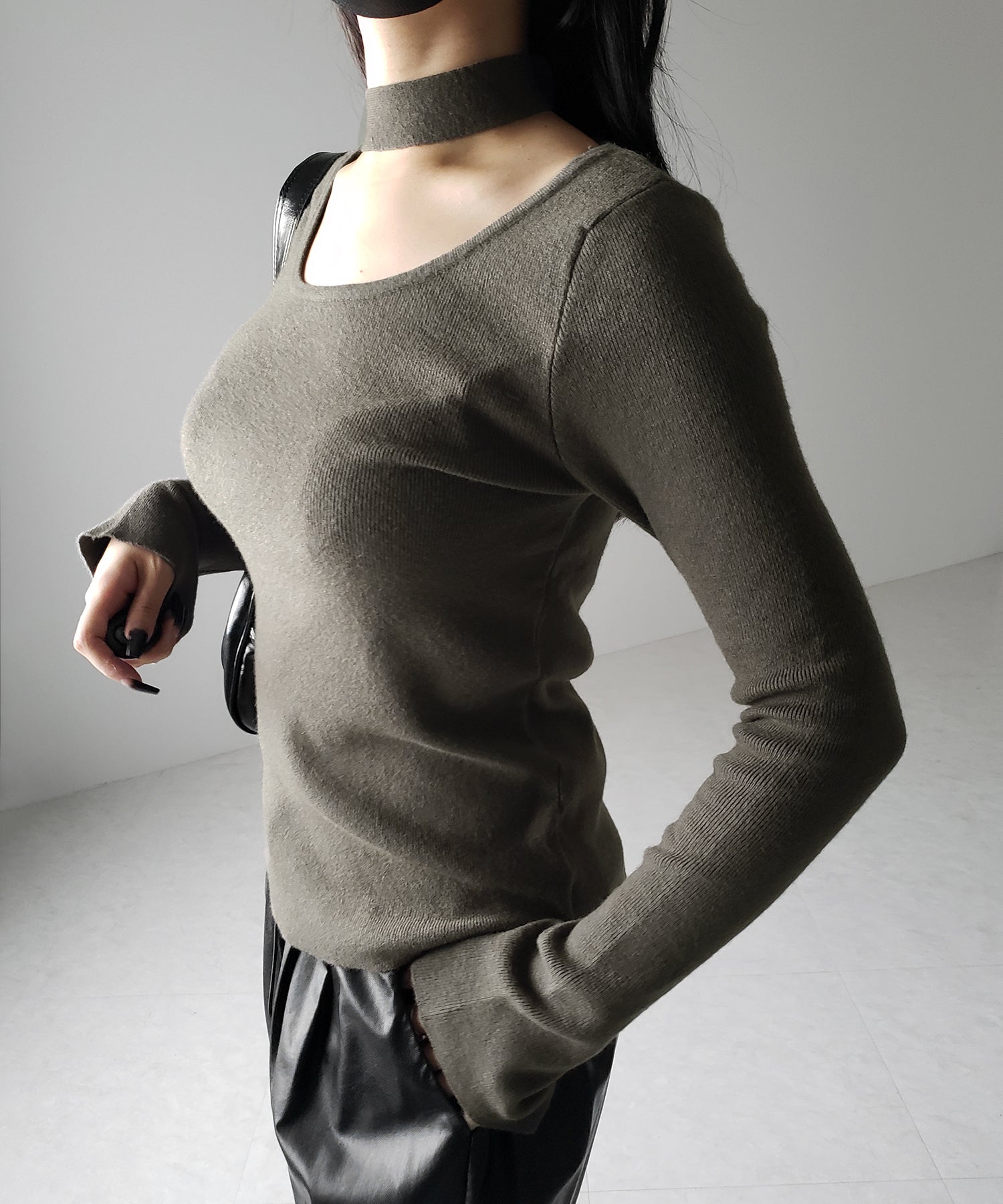 【 2color 】チョーカーリブニットトップス /choker lib knit tops