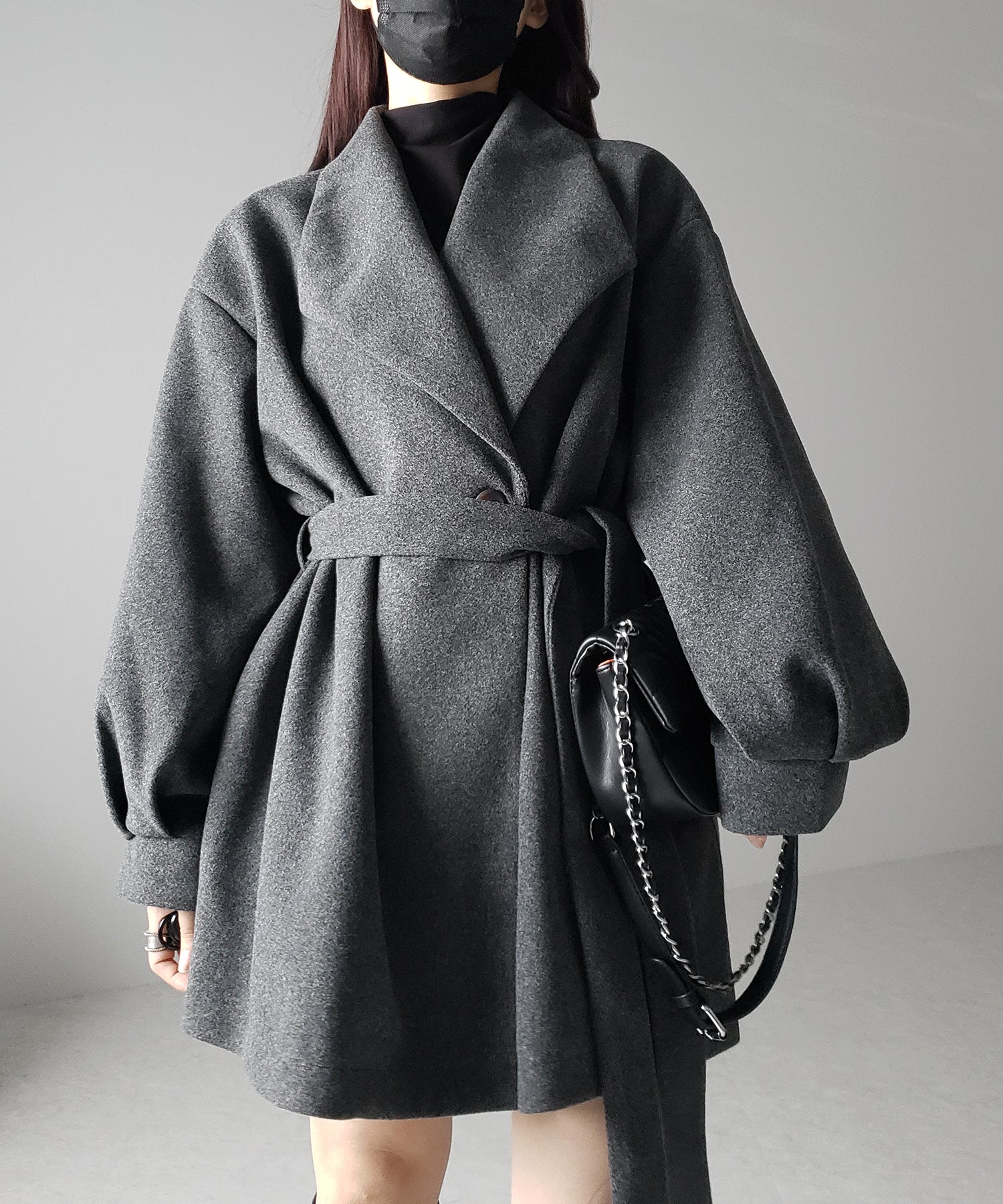 【3色展開/ベルト付】ウエストマークオーバーメルトンミドルコート
