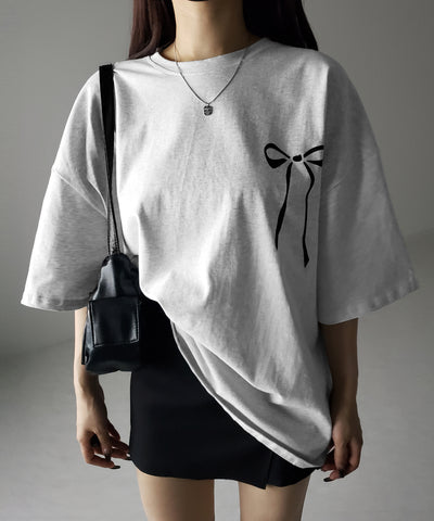 半袖リボンプリントバレエコアビッグTシャツ / short sleeve ribbon print ballet core big Tee
