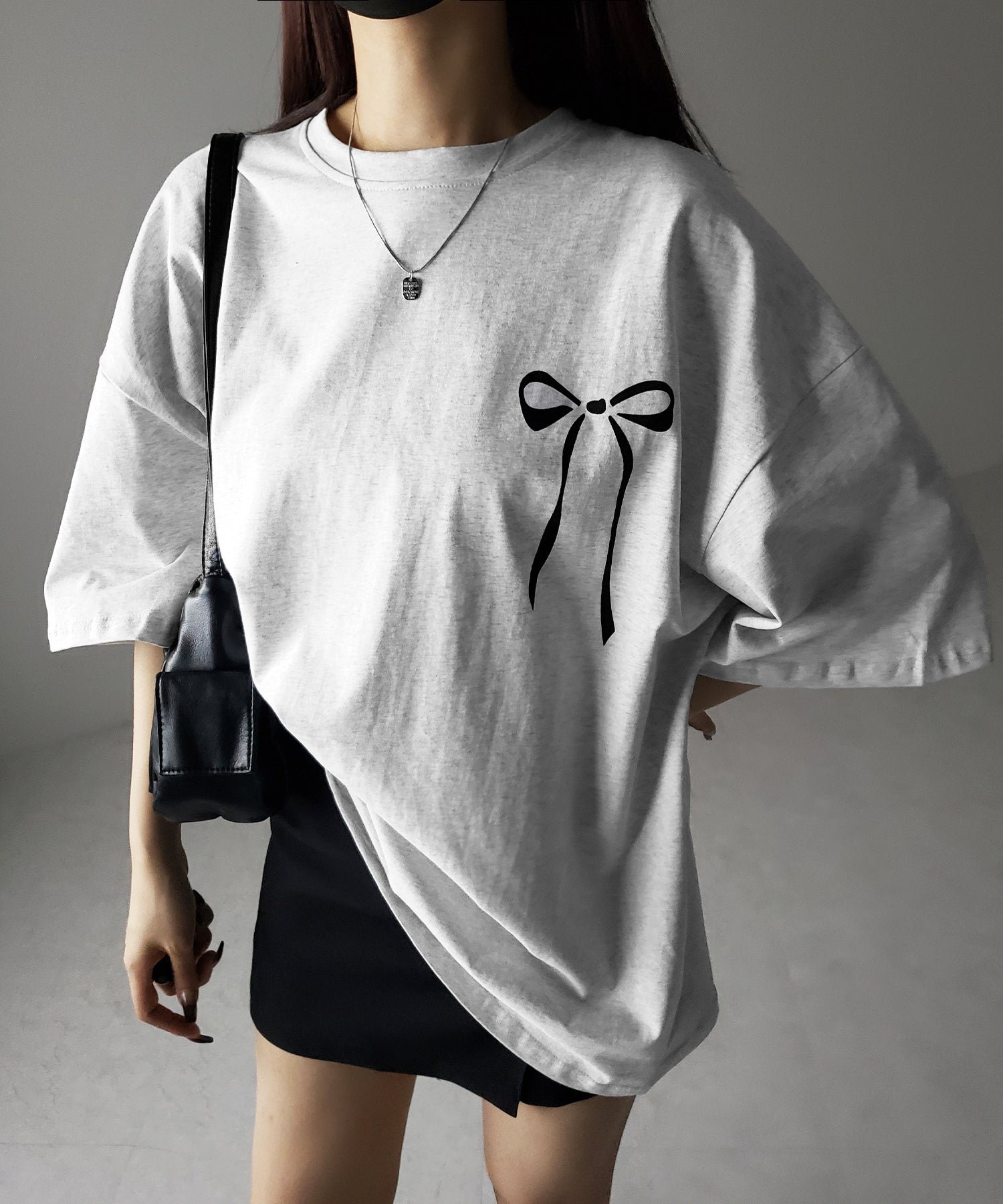 【 3color 】半袖リボンプリントバレエコアビッグTシャツ / short sleeve ribbon print ballet core big Tee