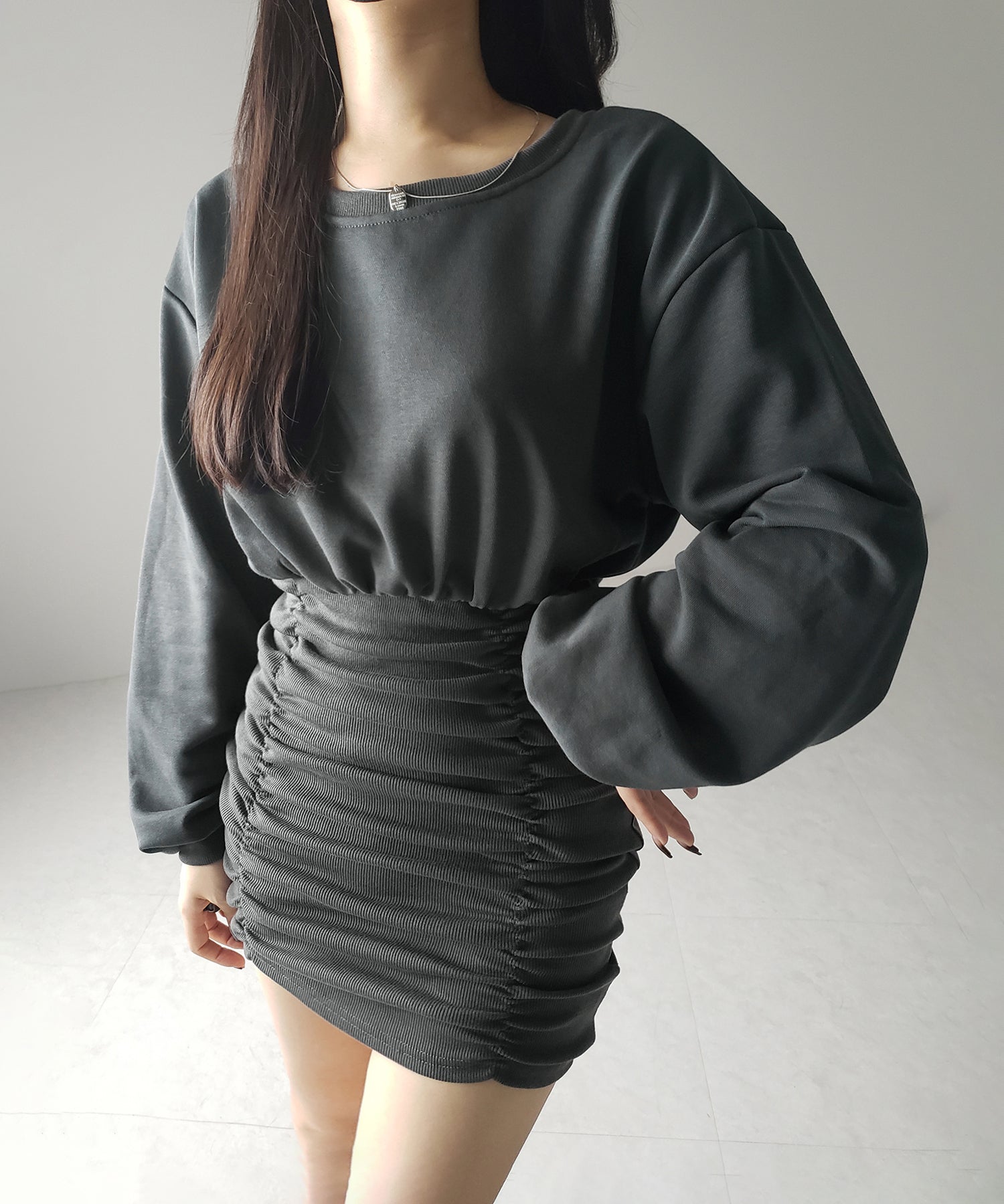 裏毛シャーリングスウェットミニワンピース / urake shirring sweat mini one piece
