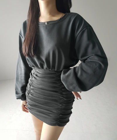 裏毛シャーリングスウェットミニワンピース / urake shirring sweat mini one piece
