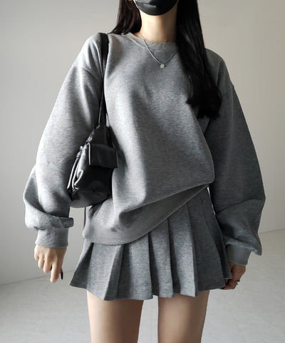 【 セットアップ 】オーバースウェットトップス + プリーツミニスカート SET / oversweat tops + pleated mini skirt SET