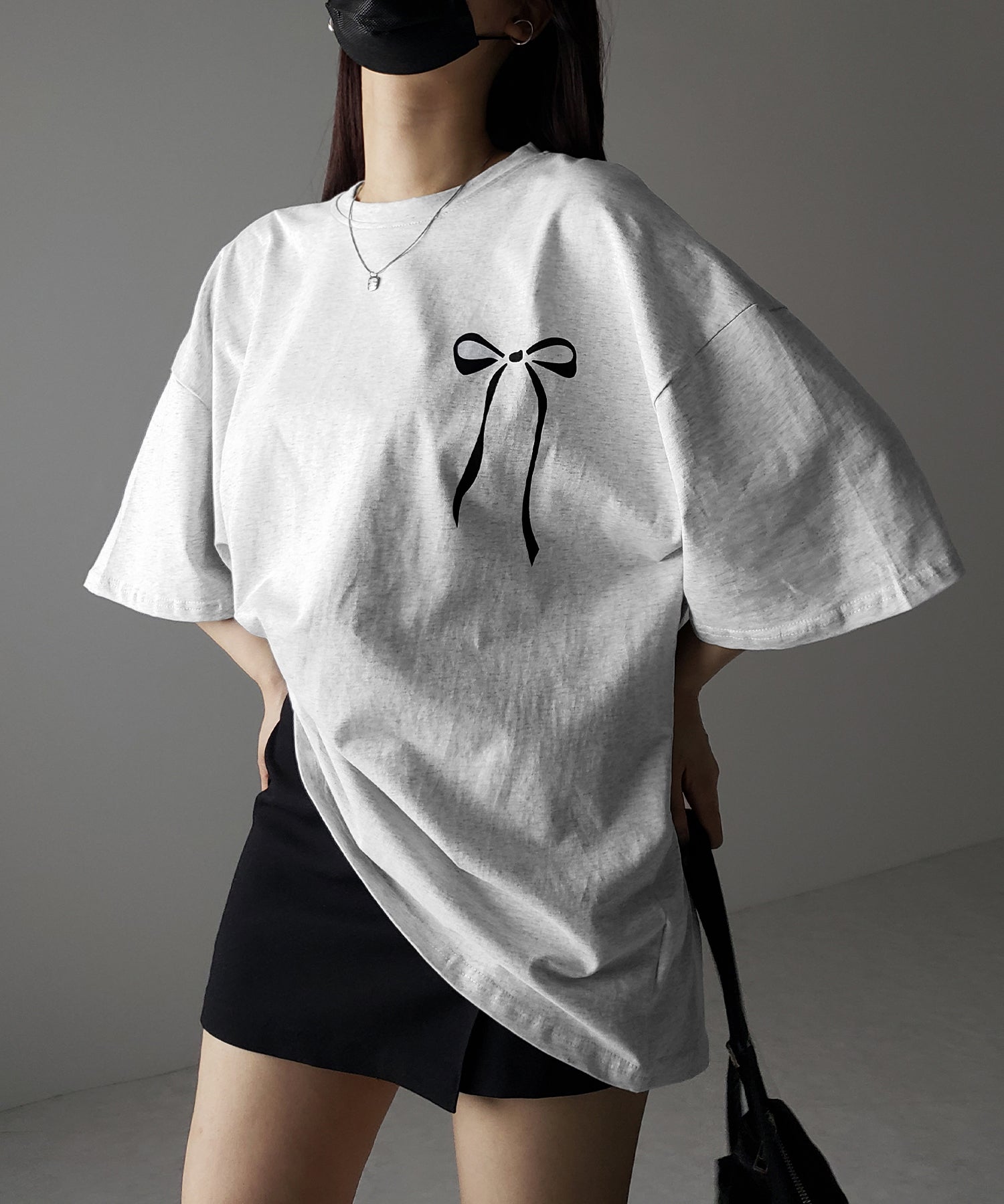 【 3color 】半袖リボンプリントバレエコアビッグTシャツ / short sleeve ribbon print ballet core big Tee