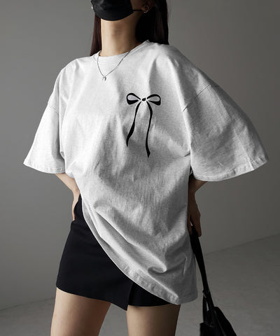 半袖リボンプリントバレエコアビッグTシャツ / short sleeve ribbon print ballet core big Tee
