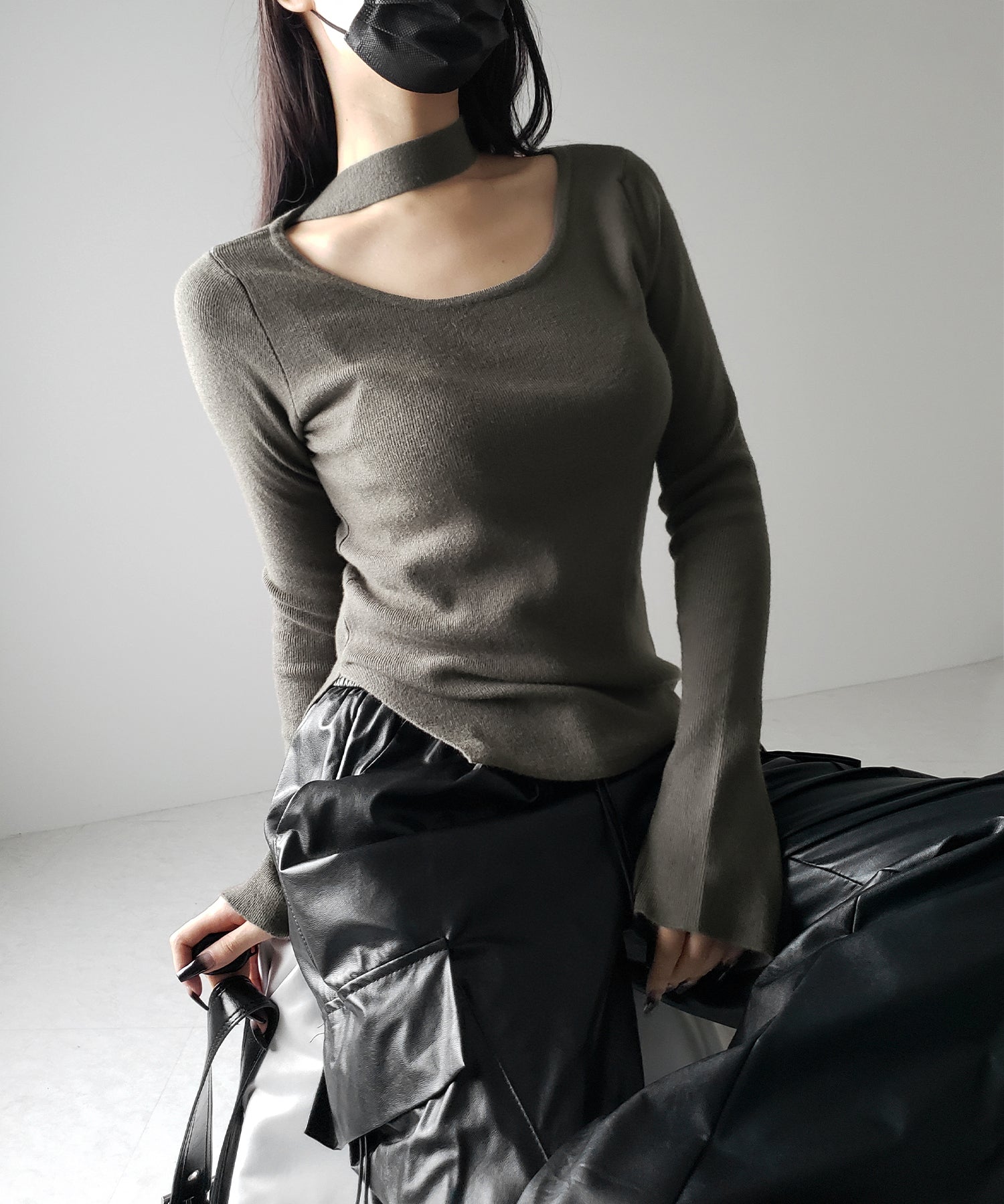 【 2color 】チョーカーリブニットトップス /choker lib knit tops