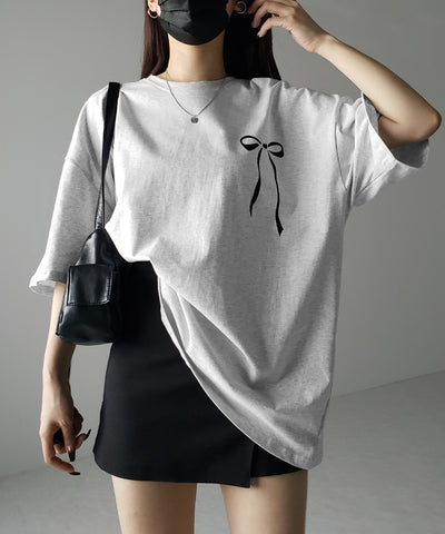 半袖リボンプリントバレエコアビッグTシャツ / short sleeve ribbon print ballet core big Tee