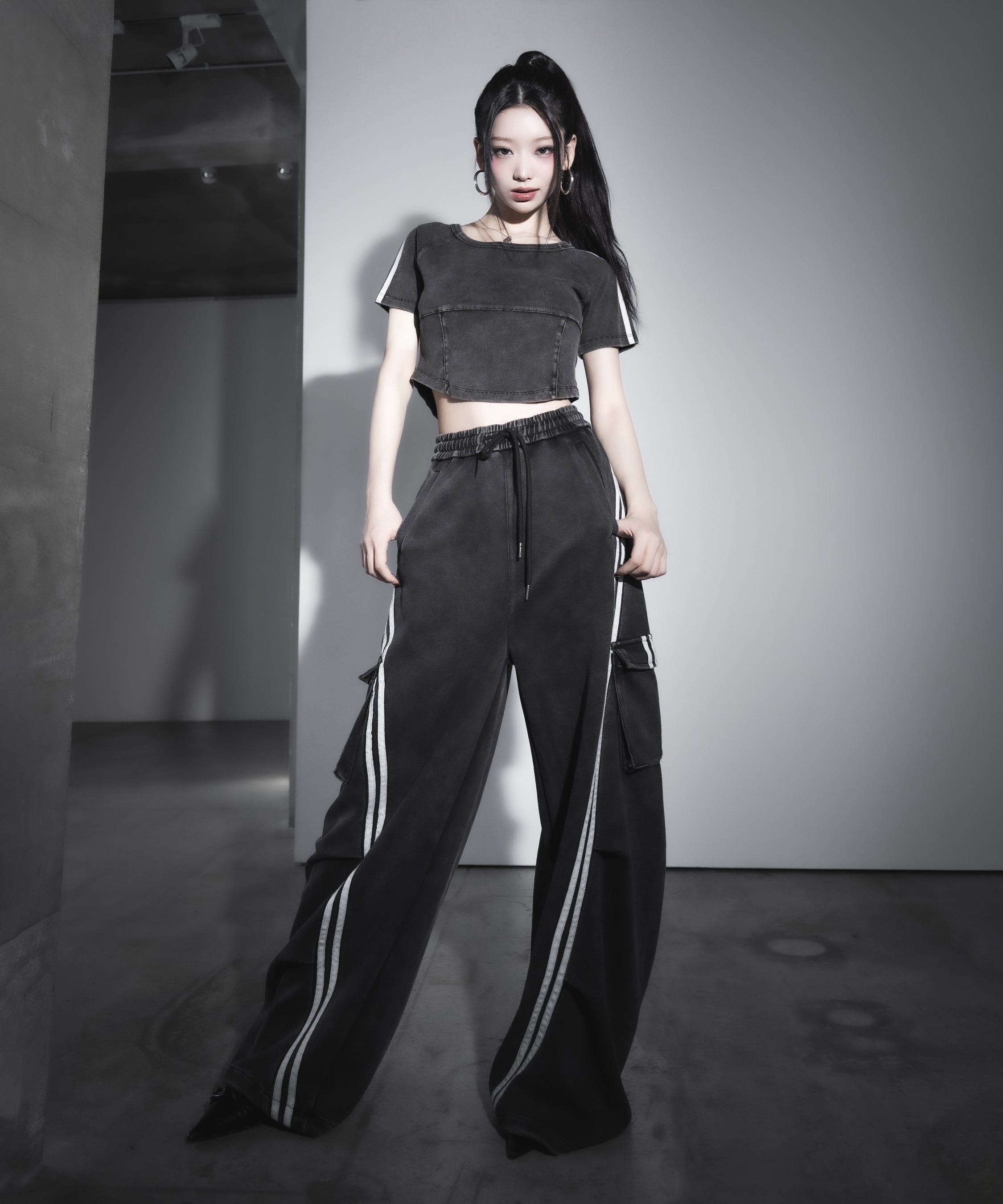 【 2color /裾絞り可能2WAY 】ピグメントヴィンテージサイドラインタックワイドスウェットパンツ / pigment vintage sideline tuck wide sweatpants