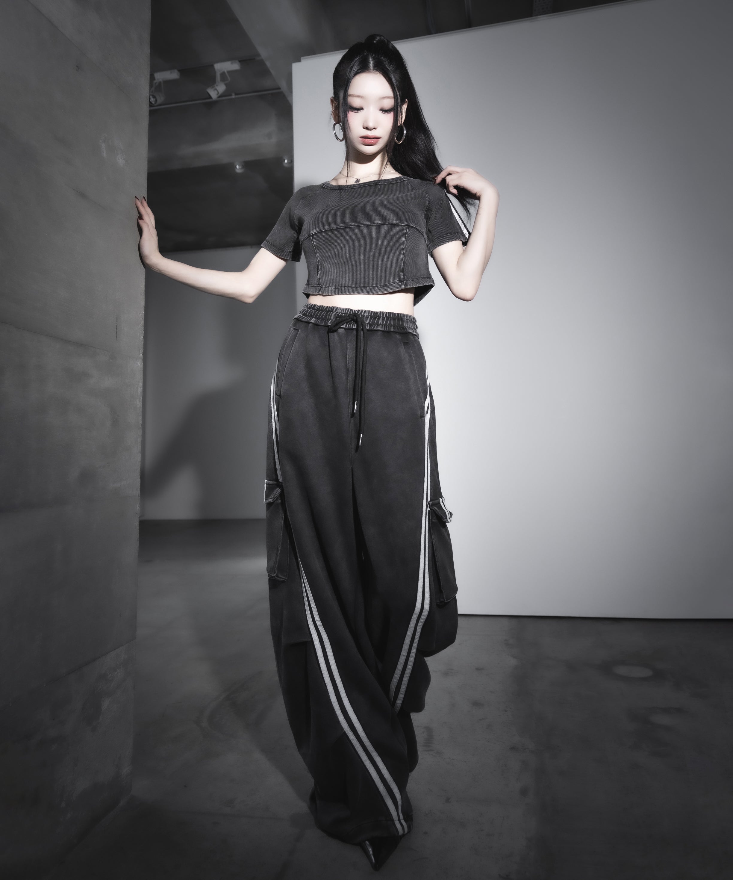 【 2color /裾絞り可能2WAY 】ピグメントヴィンテージサイドラインタックワイドスウェットパンツ / pigment vintage sideline tuck wide sweatpants