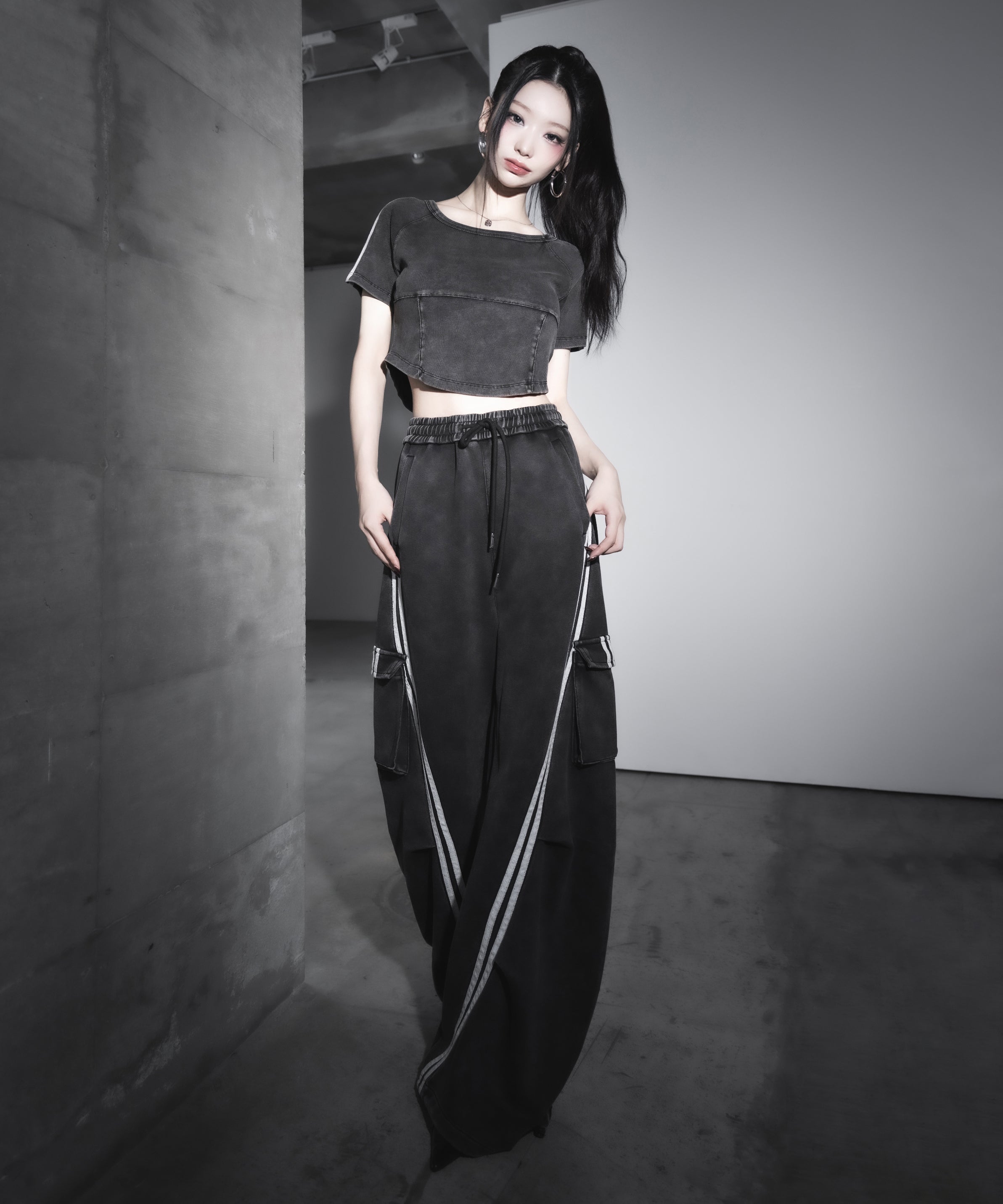 【 2color /裾絞り可能2WAY 】ピグメントヴィンテージサイドラインタックワイドスウェットパンツ / pigment vintage sideline tuck wide sweatpants