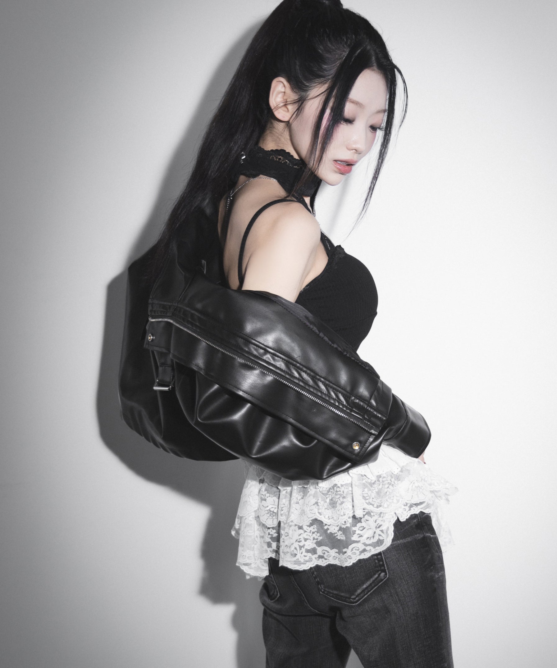 【 2color 】ストラップリボンレースフリルミニ巻きスカート / strap ribbon lace frill mini wrap skirt