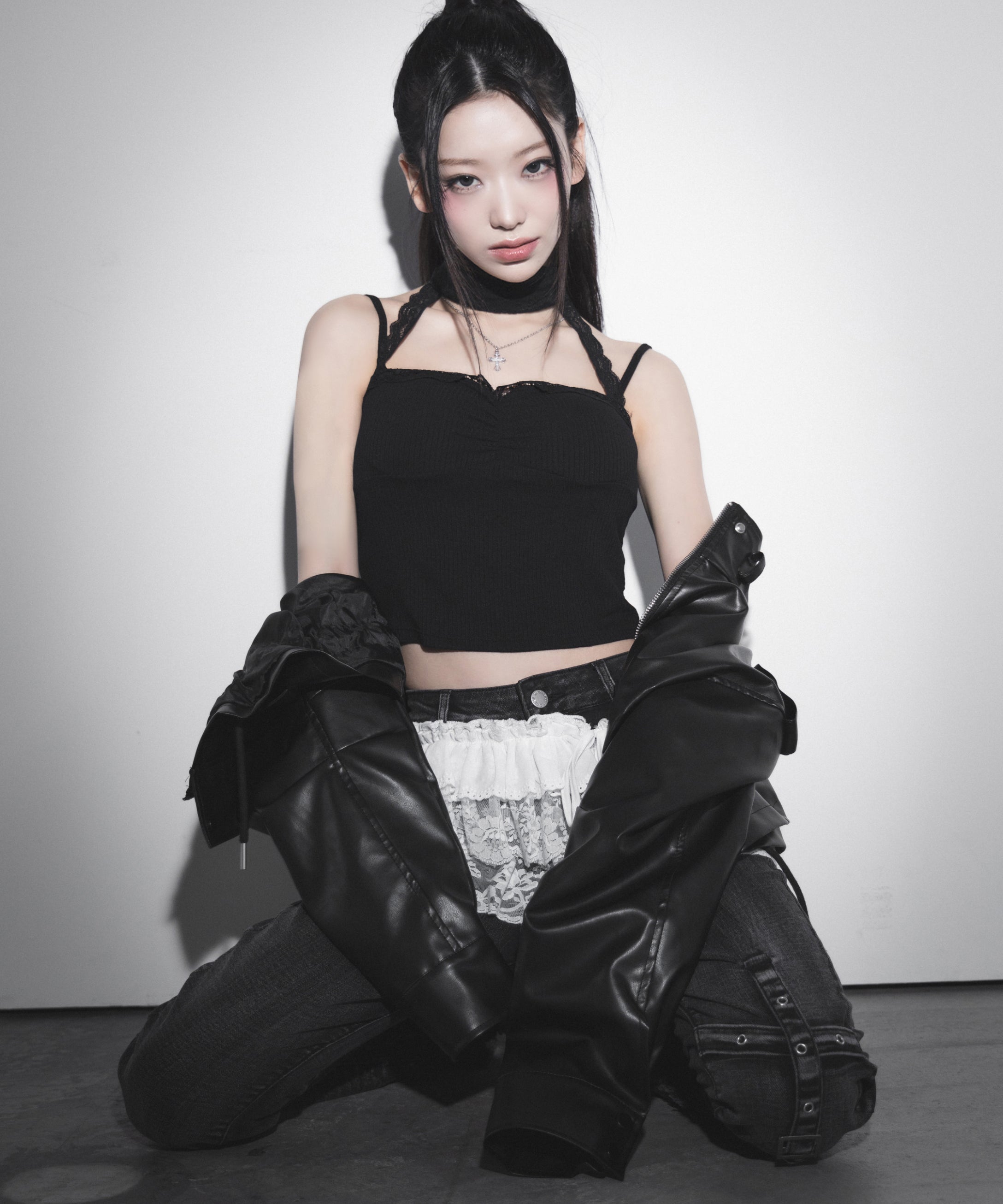 【 2color 】ストラップリボンレースフリルミニ巻きスカート / strap ribbon lace frill mini wrap skirt