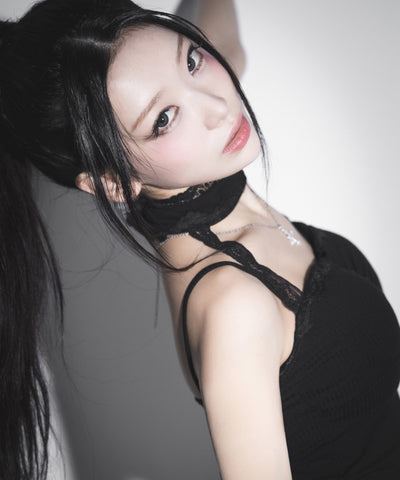 【 カップ付 】レースチョーカーストラップリブキャミソール / lace choker strap lib camisole