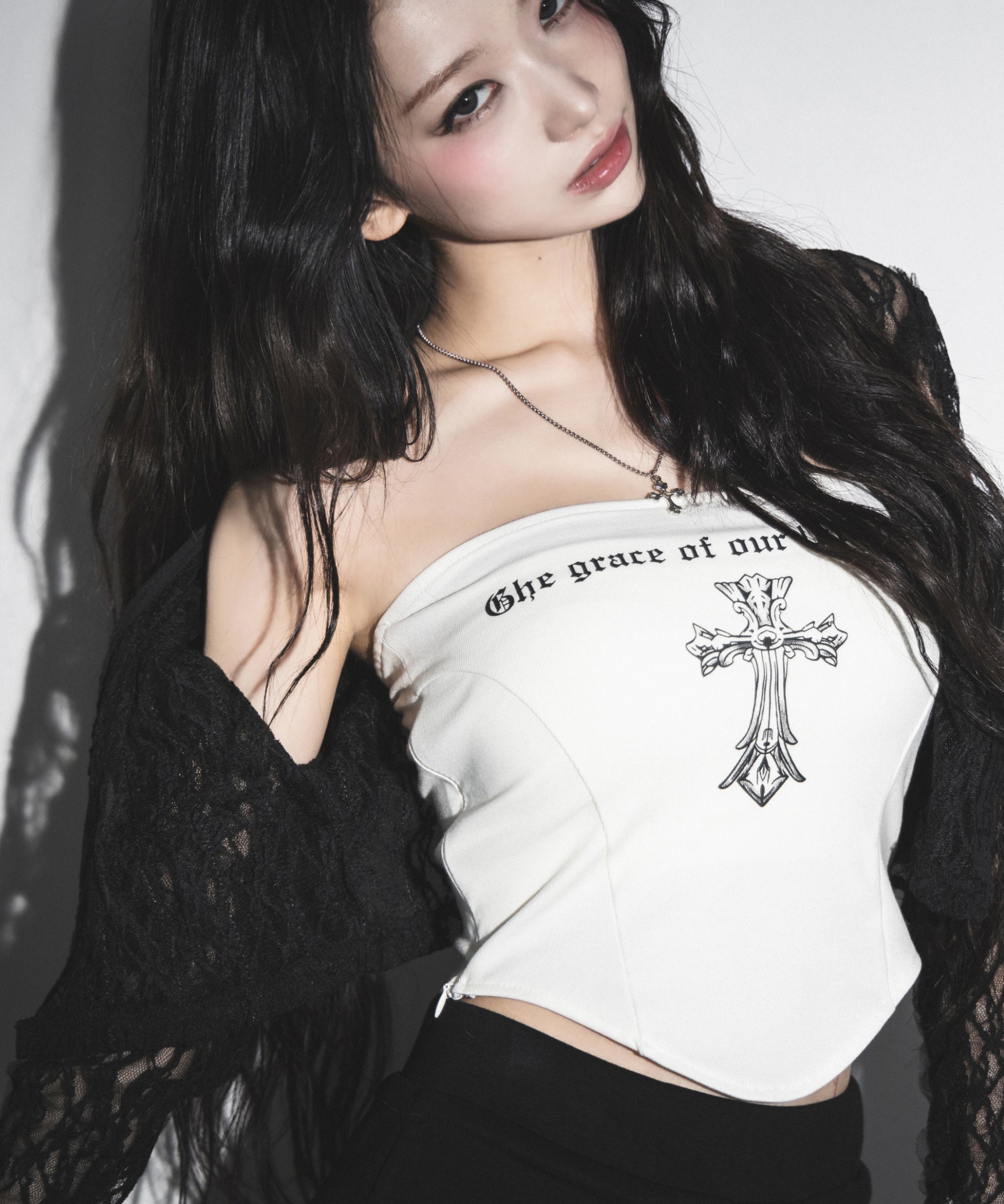 クロスグランジロゴベアトップス / cross grunge logo bare tops