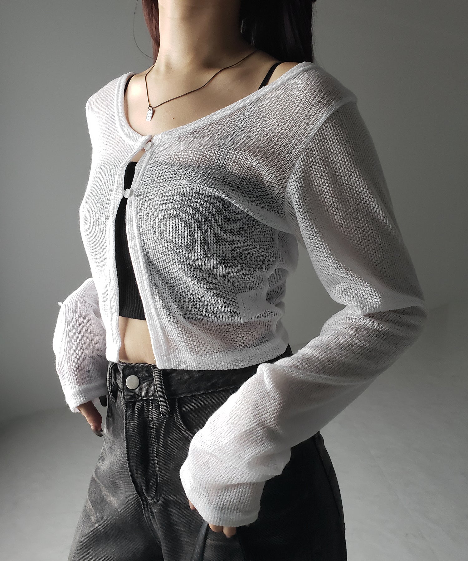 フロントボタンシアーショートカーディガン / front botton sheer short cardigan