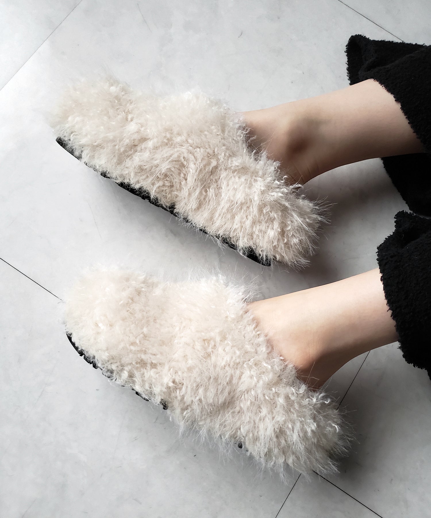 クリンクルフェイクファールームシューズ / crinkle fake fur room shoes