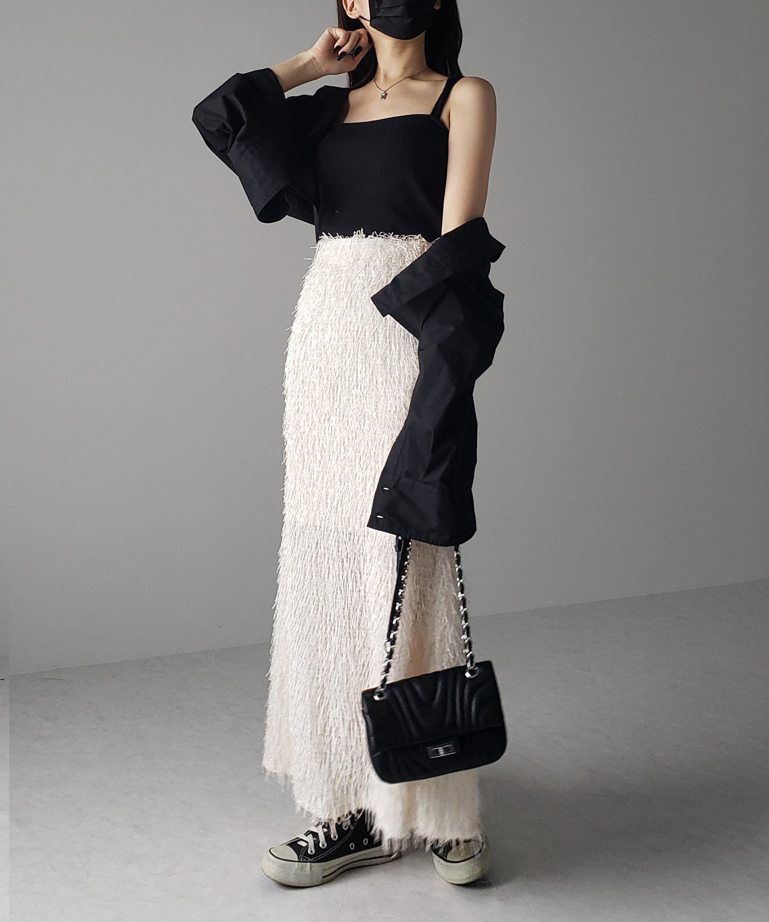 シャギーフリンジロングマーメイドスカート /shaggy fringe long mermaid skirt