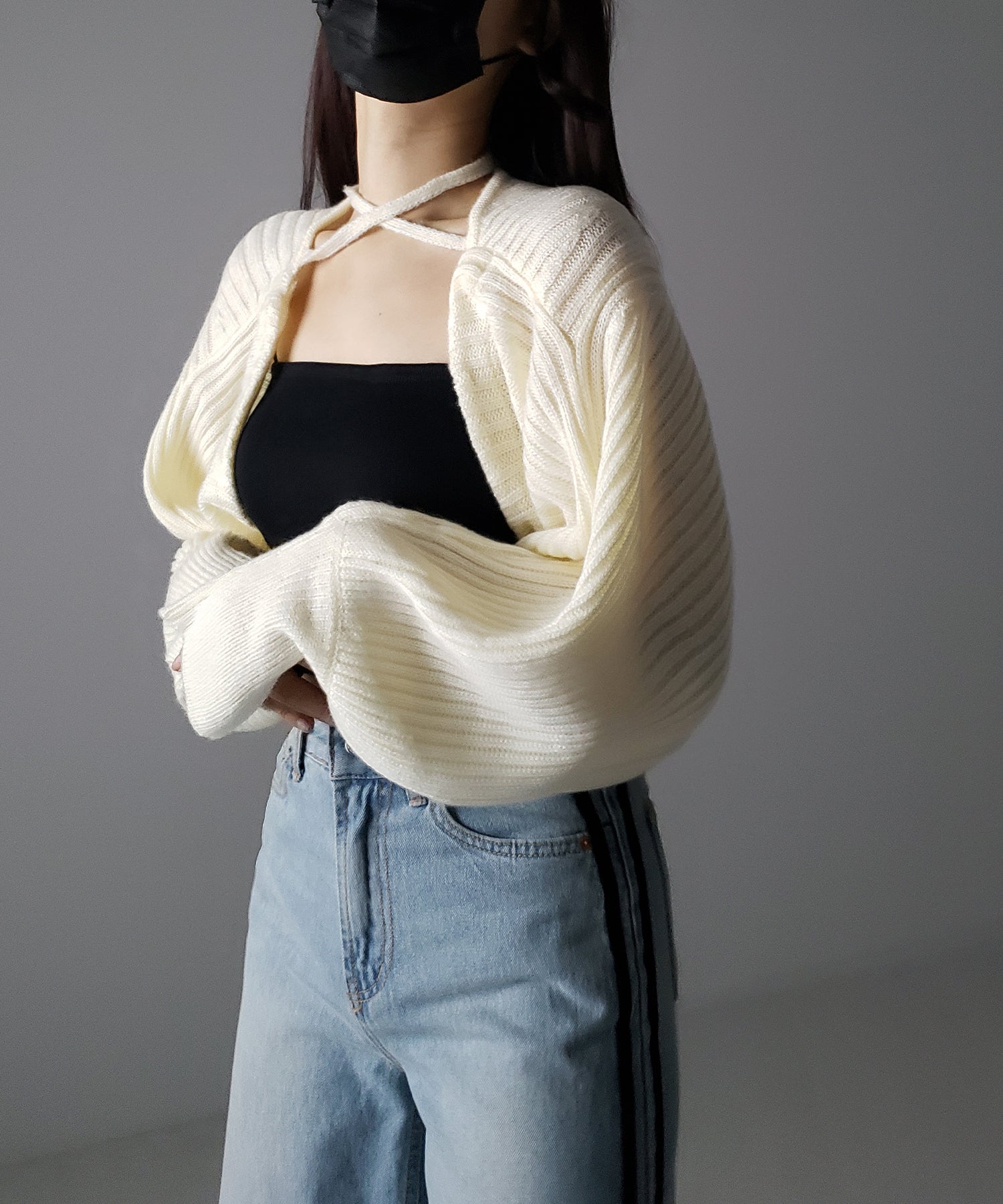 【 9color 】2WAYリボンモヘアライクショートリブニットカーデ