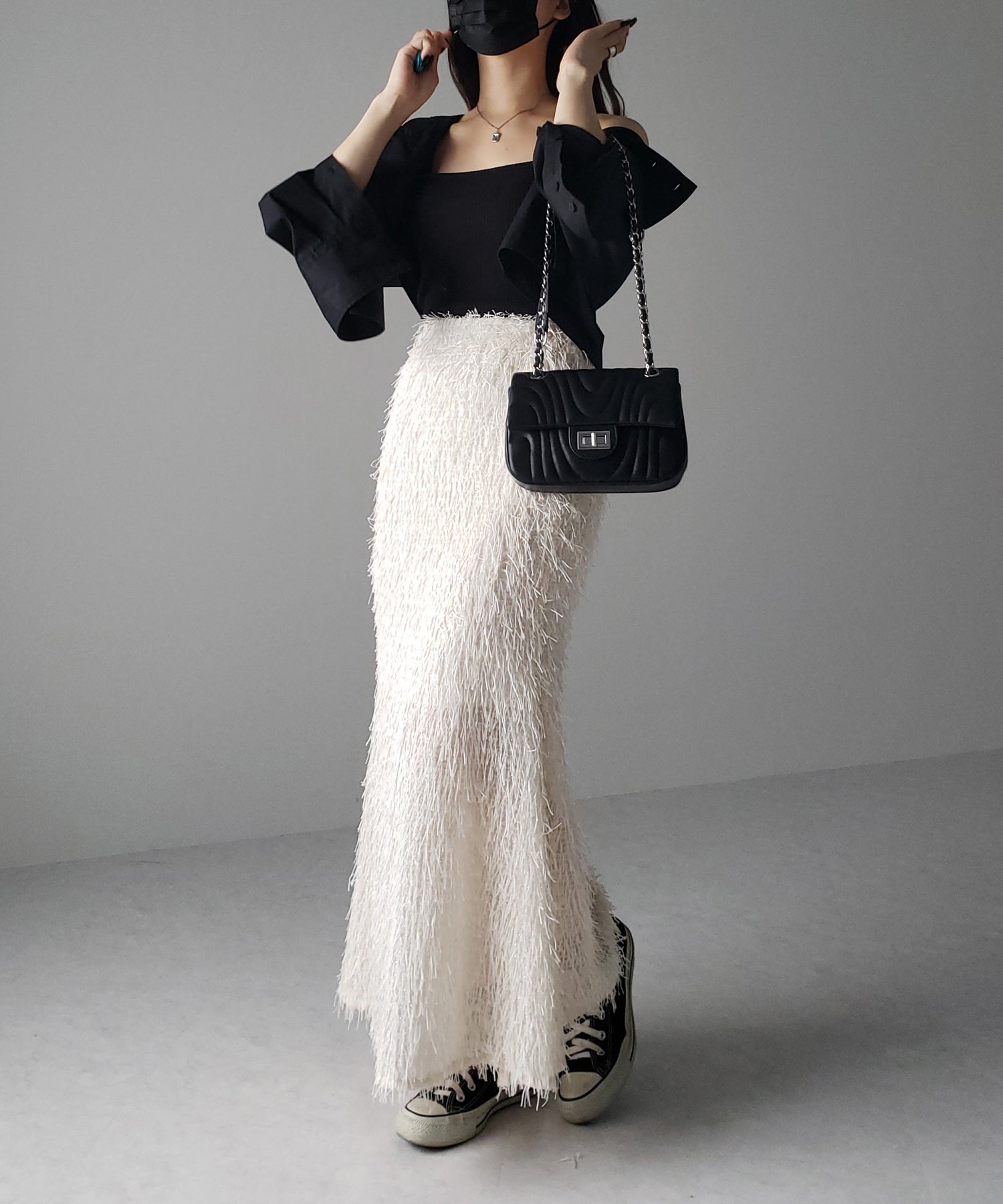 シャギーフリンジロングマーメイドスカート /shaggy fringe long mermaid skirt