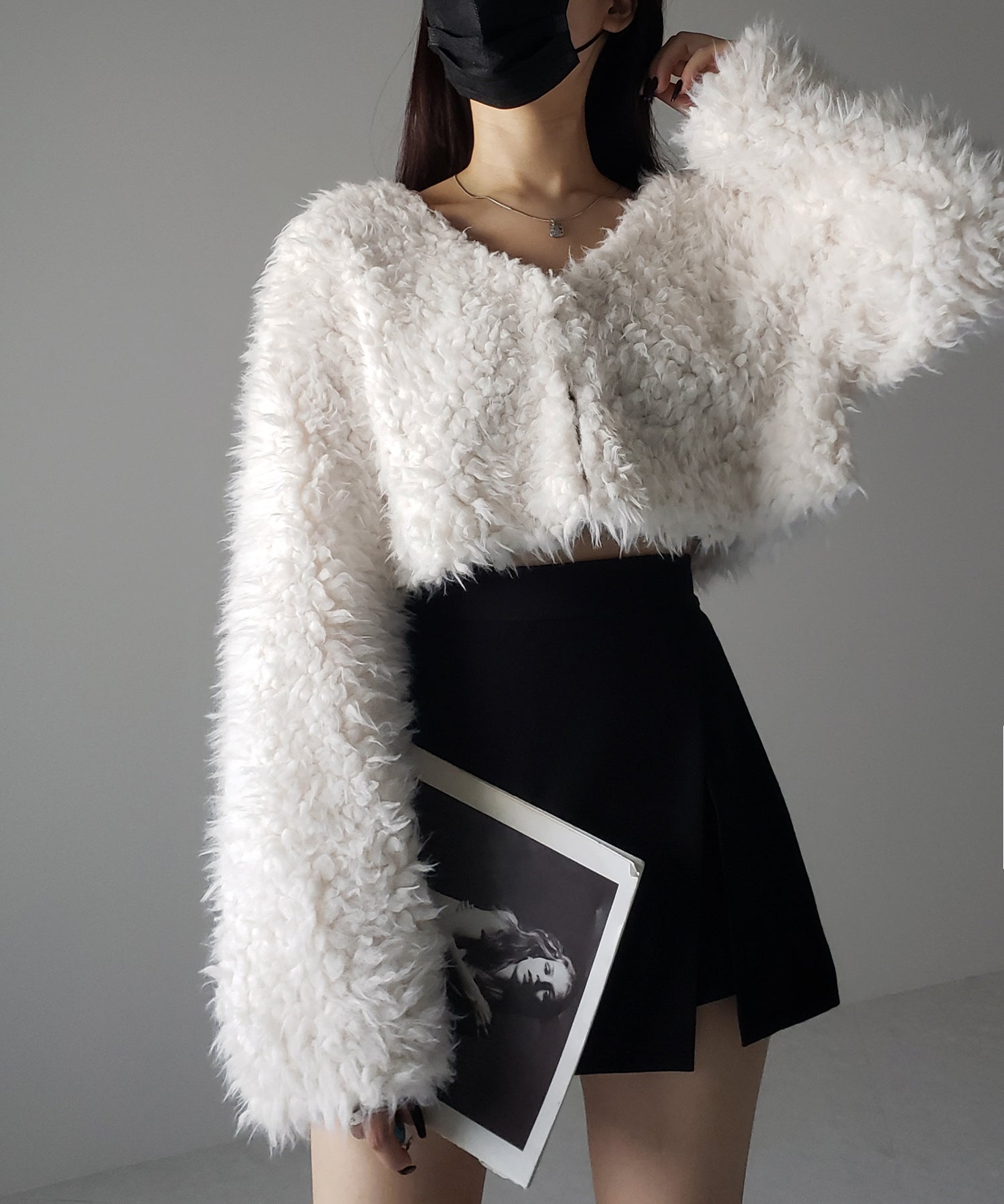 【 3COLOR 】ロングシャギーボアショートボリュームカーディガン