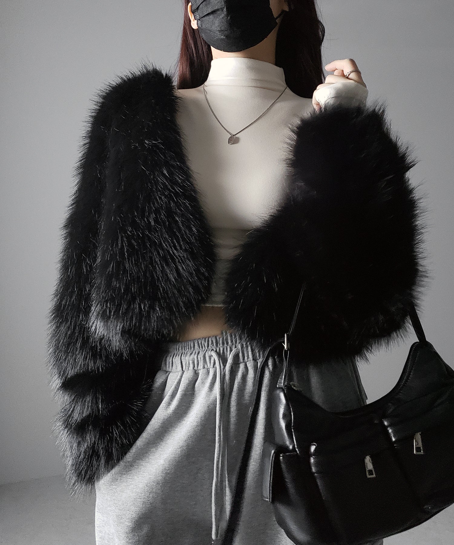 【 カップ付き / 裏起毛 】プチハイネックシャーリングショートカットソートップス