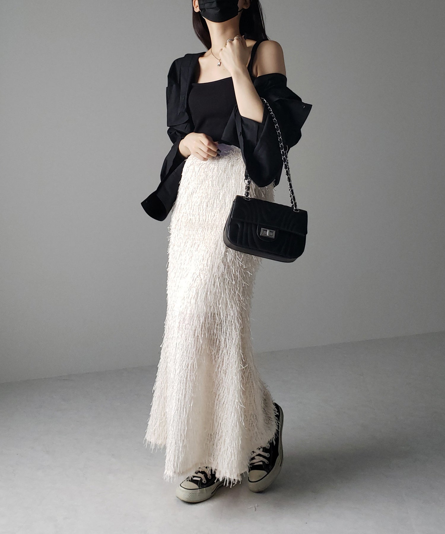 シャギーフリンジロングマーメイドスカート /shaggy fringe long mermaid skirt