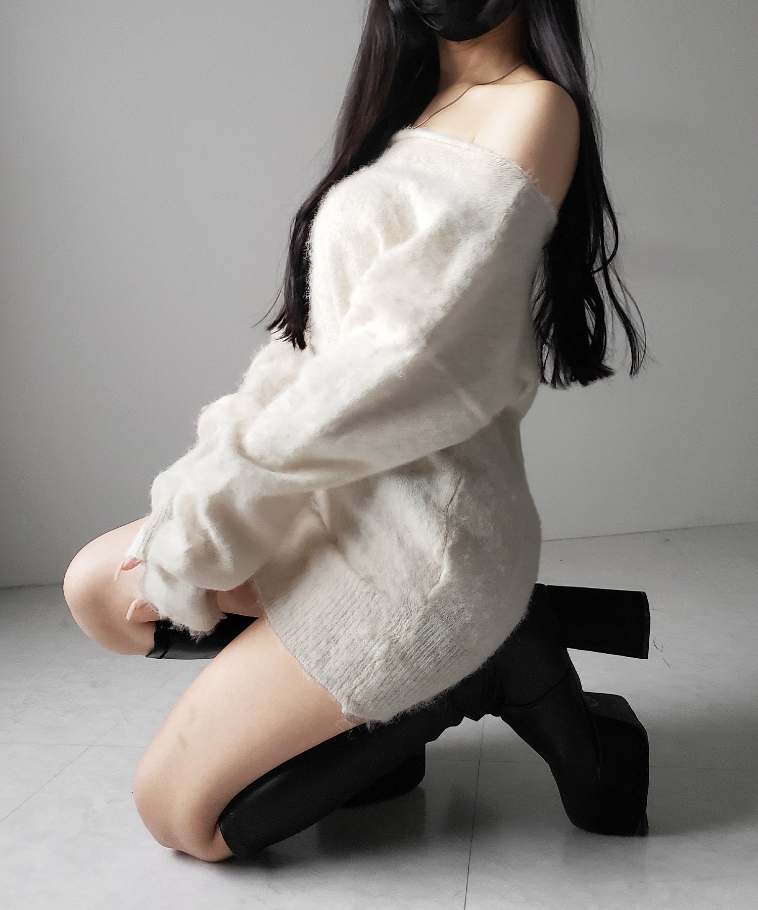 オフショルダーレディニットミニワンピース / off shoulder lady knit mini onepiece